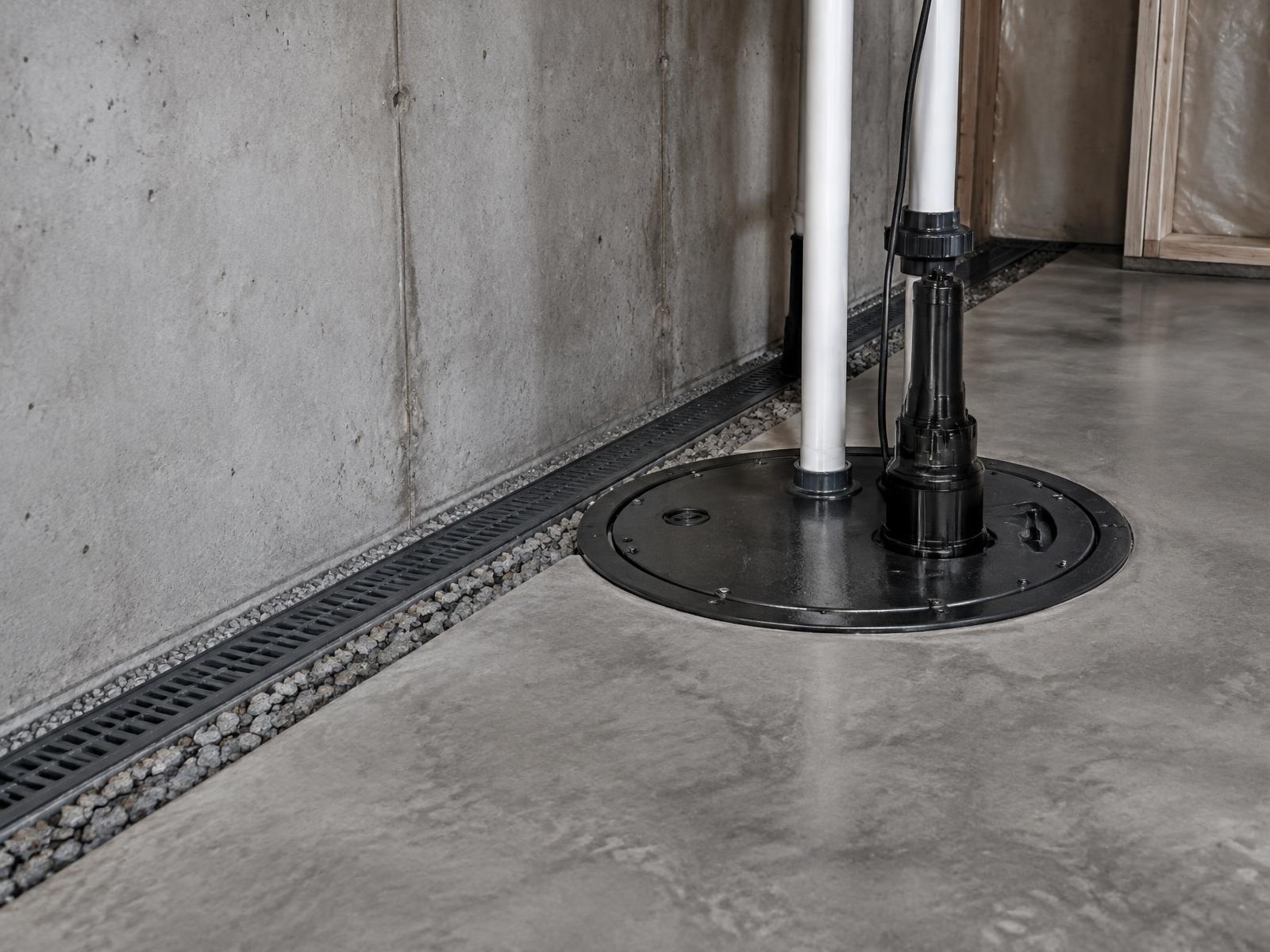 Clean sump pump and perimeter drainage installation in a residential basement